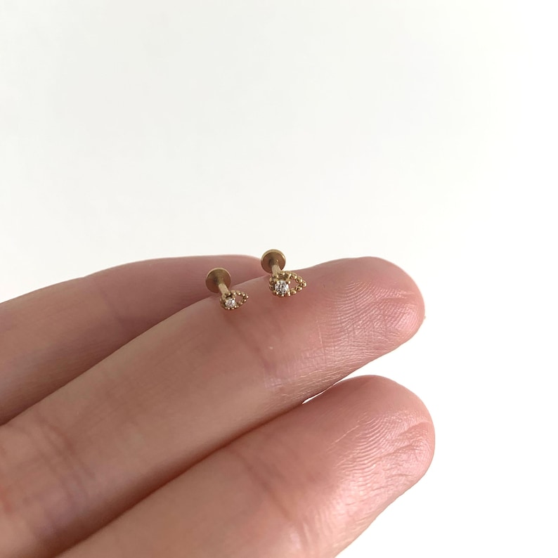 20G/18G/16G Tiny Teardrop Push Pin Labret • Threadless Flat Back Earring • Tragus Stud • Flat Back Stud • Helix Stud • Cartilage• Nose image 3
