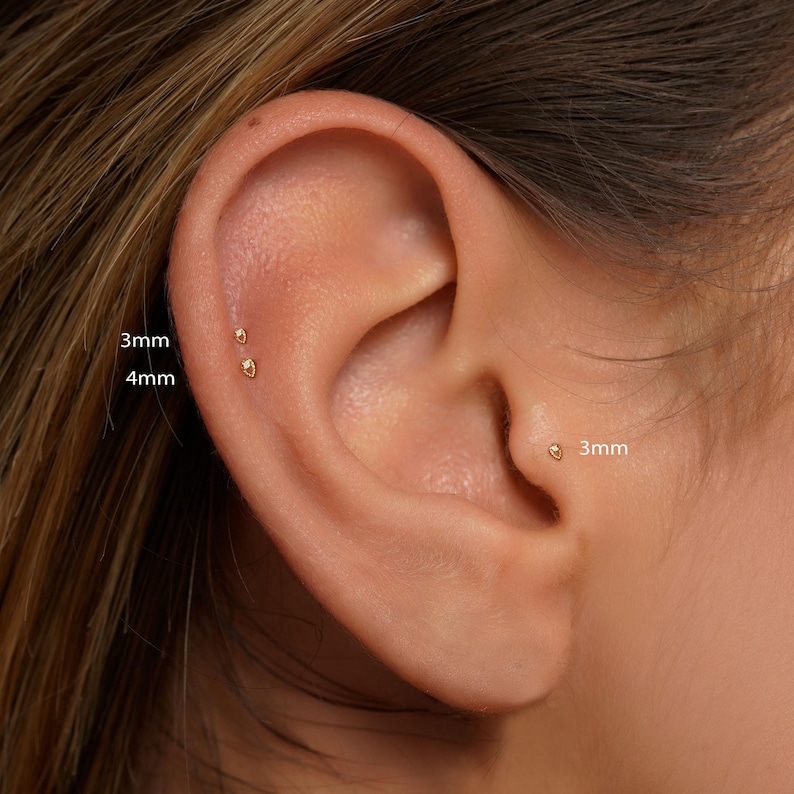 20G/18G/16G Tiny Teardrop Push Pin Labret • Threadless Flat Back Earring • Tragus Stud • Flat Back Stud • Helix Stud • Cartilage• Nose image 2
