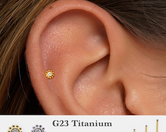 20G/18G/16G Tiny Flower Push Pin Labret •  Threadless Flat Back Earring • Tragus Stud • Flat Back Stud • Helix Stud • Cartilage  • Nose Stud