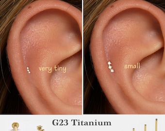 20G/18G/16G Three Cz Push Pin Labret •  Threadless Flat Back Earring • Tragus Stud • Flat Back Stud • Helix Stud • Cartilage Stud