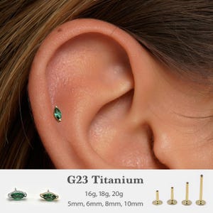 20G/18G/16G Tiny marquise Push Pin Labret •  Threadless Flat Back Earring • Tragus Stud • Flat Back Stud • Helix Stud • Cartilage• Nose