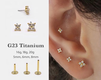 20G/18G/16G Flower Stud Push Pin Labret •  Threadless Flat Back Earring • Tragus Stud • Flat Back Stud • Helix Stud • Cartilage • Nose Stud