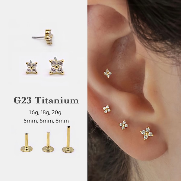 20G/18G/16G Flower Stud Push Pin Labret •  Threadless Flat Back Earring • Tragus Stud • Flat Back Stud • Helix Stud • Cartilage • Nose Stud