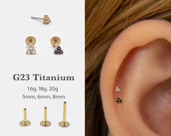 20G/18G/16G 2mm Triangle Stud Push Pin Labret •  Threadless Flat Back Earring • Tragus Stud • Flat Back Stud • Helix Stud • Nose Stud