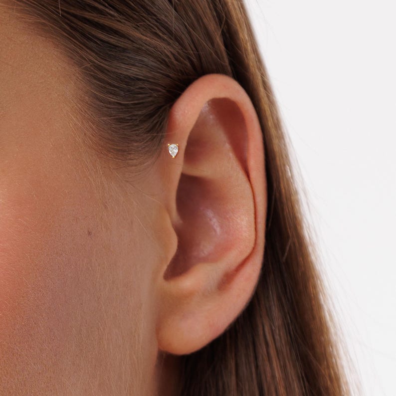 20G / 18G / 16G Birnenform Push Pin Labret • fadenlose flache Rückseite Ohrring • Tragus Bolzen • flache Rückseite Bolzen • Helix Ohrstecker Bild 14