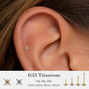 20G/18G/16G  Star earrings Bolt Push Pin Labret • Threadless Flat Back Earring • Tragus Stud • Flat Back Stud • Helix Stud