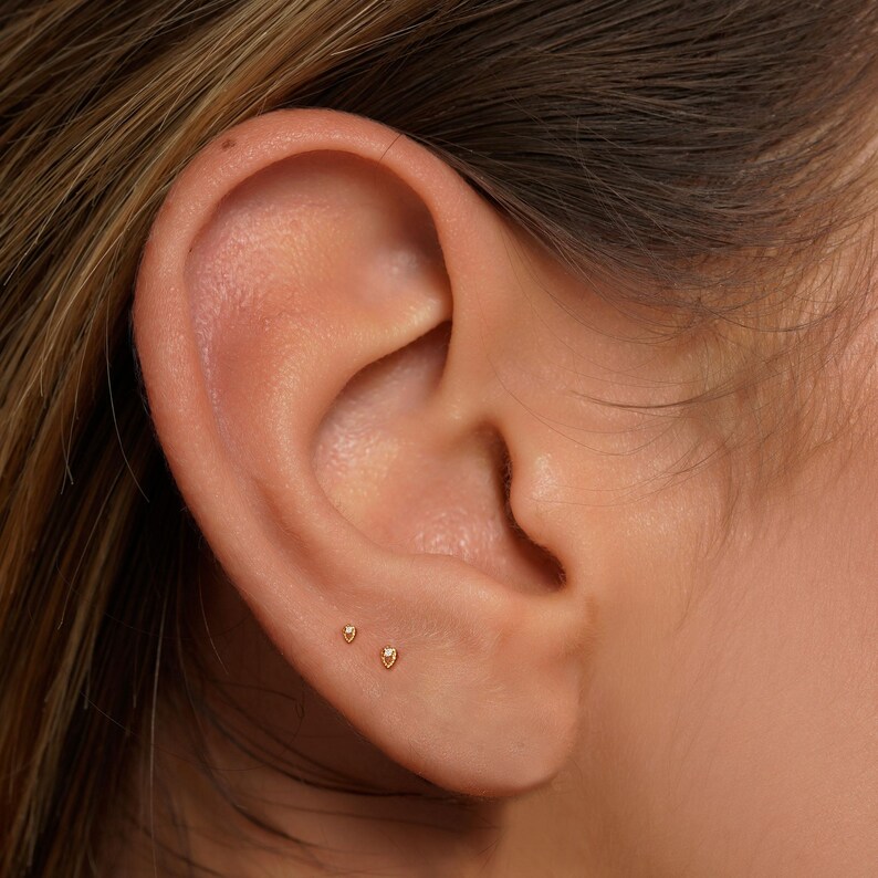 20G/18G/16G Tiny Teardrop Push Pin Labret • Threadless Flat Back Earring • Tragus Stud • Flat Back Stud • Helix Stud • Cartilage• Nose image 14