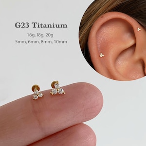 20G/18G/16G Flower Push Pin Labret •  Threadless Flat Back Earring • Tragus Stud • Flat Back Stud • Helix Stud • Cartilage Stud • Nose Stud