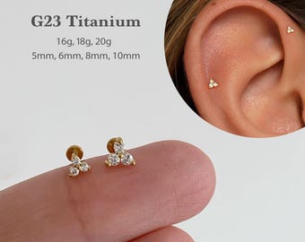 20G/18G/16G Flower Push Pin Labret •  Threadless Flat Back Earring • Tragus Stud • Flat Back Stud • Helix Stud • Cartilage Stud • Nose Stud