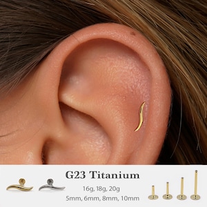 20G/18G/16G Curve Push Pin Labret  •  Threadless Flat Back Earring • Tragus Stud • Flat Back Stud • Helix Stud •Cartilage Stud