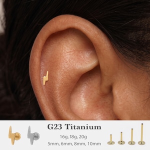 20G/18G/16G Lightning Bolt Push Pin Labret • Trådlöst örhänge med platt baksida • Tragusörhänge • Platt baksida • Helixörhänge • Brosk • Näsörhänge