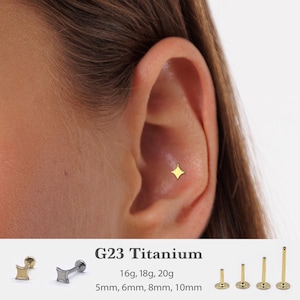 20G/18G/16G Star Push Pin Labret • Threadless Flat Back Earring •Tragus Stud • Flat Back Stud • Helix Stud • Cartilage Stud • Nose Stud