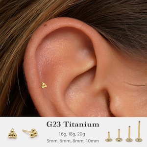 20G/18G/16G Three Ball Push Pin Labret • Threadless Flat Back Earring • Tragus Stud • Flat Back Stud • Helix Stud •Cartilage Stud •Nose Stud