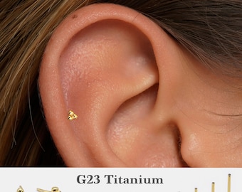 20G/18G/16G Three Ball Push Pin Labret • Threadless Flat Back Earring • Tragus Stud • Flat Back Stud • Helix Stud •Cartilage Stud •Nose Stud