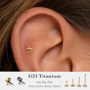 20G/18G/16G Cross Push Pin Labret  •  Threadless Flat Back Earring • Tragus Stud • Flat Back Stud • Helix Stud •Cartilage Stud