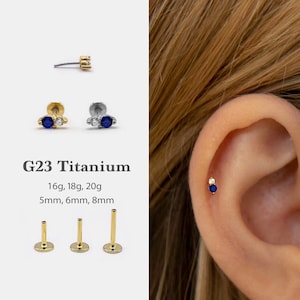 20G/18G/16G Tiny Push Pin Labret • Sapphire Stud Two Stone Flat Back Earring • Tragus Stud • Flat Back Stud • Helix Stud • Nose Stud