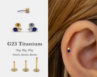 20G/18G/16G Tiny Push Pin Labret • Sapphire Stud Two Stone Flat Back Earring • Tragus Stud • Flat Back Stud • Helix Stud • Nose Stud