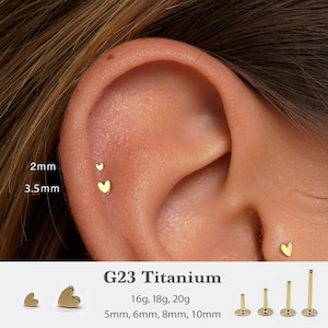 20G/18G/16G Herz Push-Pin Labret • fadenlose Ohrring mit flacher Rückseite • Tragus Ohrstecker • Flache Rückseite • Helix Ohrstecker • Knorpel Ohrstecker • Nasen Ohrstecker