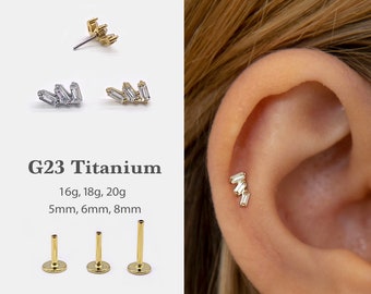 20G/18G/16G NEW - Baguette Push Pin Labret •  Threadless Flat Back Earring • Tragus Stud • Flat Back Stud • Helix Stud • Cartilage Stud