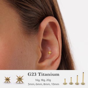 20G/18G/16G Starburst Push Pin Labret • Threadless Flat Back Earring • Tragus Stud • Flat Back Stud • Helix Stud •Cartilage Stud • Nose Stud