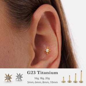 20G/18G/16G Star Push Pin Labret • Threadless Flat Back Earring • Tragus Stud • Helix Stud • Cartilage Stud • Nose Stud