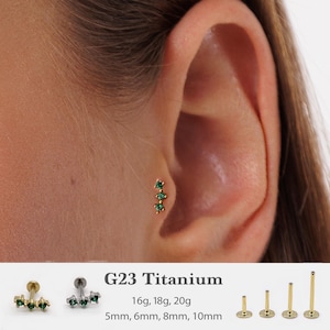 20G/18G/16G Vier Smaragd Labret • Gewindelose Ohrstecker • Tragus Bolzen • Flachrücken Bolzen • Helix Ohrstecker • Knorpel Ohrstecker RR