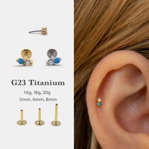 20G/18G/16G Tiny Push Pin Labret Turquoise Stud Two Stone Flat Back Earring Tragus Stud Flat Back Stud Helix Stud Nose Stud image 1