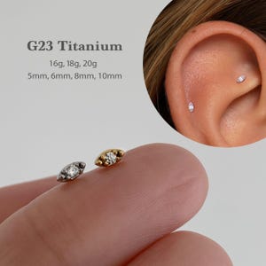 20G/18G/16G Pequeno Cz Push Pin Labret • Brinco sem rosca com parte traseira plana • Pino Tragus • Pino com parte traseira plana • Pino Hélix • Pino de cartilagem • Argola para nariz imagem 1