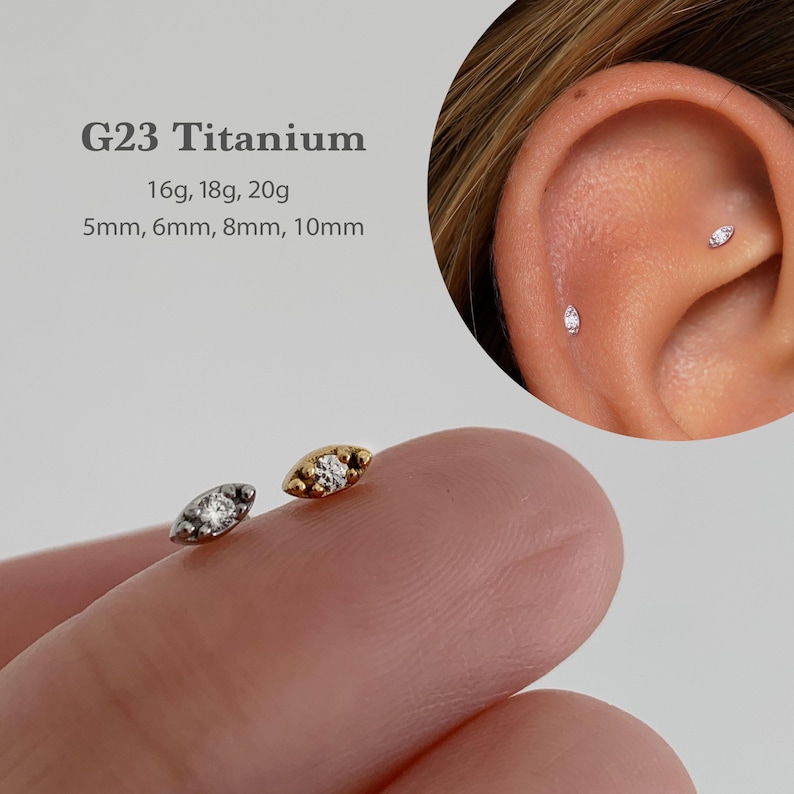 20G/18G/16G Pequeno Cz Push Pin Labret • Brinco sem rosca com parte traseira plana • Pino Tragus • Pino com parte traseira plana • Pino Hélix • Pino de cartilagem • Argola para nariz imagem 1