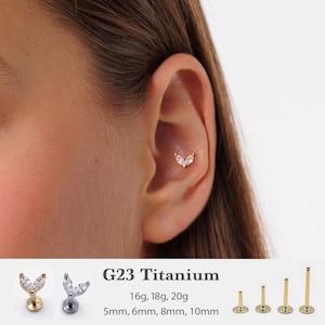 20G/18G/16G Cz Leaf Studs Push Pin Labret •  Threadless Flat Back Earring • Tragus Stud •Flat Back Stud • Helix Stud •Cartilage • Nose Stud