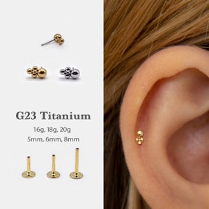 20G/18G/16G NEW Ball Push Pin Labret •  Threadless Flat Back Earring • Tragus Stud • Flat Back Stud • Helix Stud •Cartilage Stud