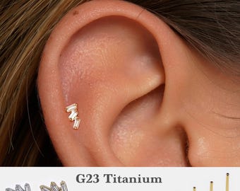 20G/18G/16G  Baguette Push Pin Labret •  Threadless Flat Back Earring • Tragus Stud • Flat Back Stud • Helix Stud • Cartilage Stud