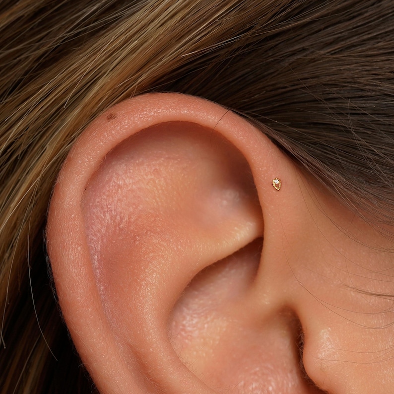 20G/18G/16G Tiny Teardrop Push Pin Labret • Threadless Flat Back Earring • Tragus Stud • Flat Back Stud • Helix Stud • Cartilage• Nose image 10
