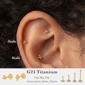 Labret de bola pequeña con pasador de presión de 20G/18G/16G • Pendiente plano sin rosca • Piercing para el trago • Piercing plano • Piercing para el hélix • Piercing para el cartílago • Piercing para la nariz