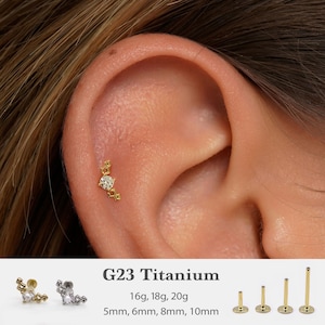 20G/18G/16G Cz Climber Push Pin Labret •  Threadless Flat Back Earring • Tragus Stud • Flat Back Stud • Helix Stud • Cartilage Stud