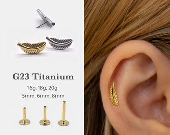 20G/18G/16G Leaf Push Pin Labret • Threadless Flat Back Earring • Tragus Stud • Flat Back Stud • Helix Stud • Cartilage Stud • Nose Stud