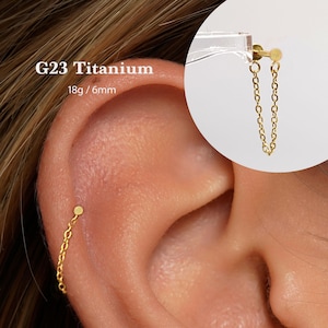 18G Chain Push Pin Labret •  Threadless Flat Back Earring • Tragus Stud • Flat Back Stud • Helix Stud • Cartilage• Nose
