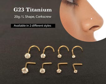 20G 1,5 mm ~ 3 mm L Form / Korkenzieher Nasenstecker • Cz kleiner Nasenstecker, Nase Piercing • Titan Nasenstecker • Tiny Cz Nase Stud