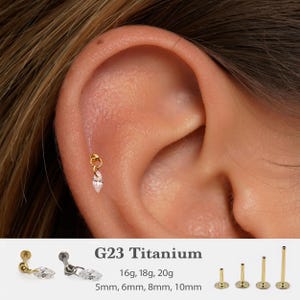 20G/18G/16G Dangle marquise Push Pin Labret •  Threadless Flat Back Earring • Tragus Stud • Flat Back Stud • Helix Stud • Cartilage• Nose