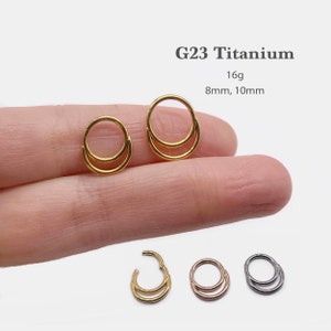 16G Titanium Double Hinge Hoop •  Hinged Segment Nose Ring •  Septum Clicker Ring • Cartilage Hoop • Helix Earring Hoop
