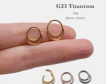 16G New - Titanium Double Hinge Hoop •  Hinged Segment Nose Ring •  Septum Clicker Ring • Cartilage Hoop • Helix Earring Hoop