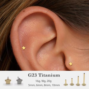20G/18G/16G Star Push Pin Labret • Threadless Flat Back Earring • Tragus Stud • Flat Back Stud • Helix Stud • Cartilage Stud • Nose Stud