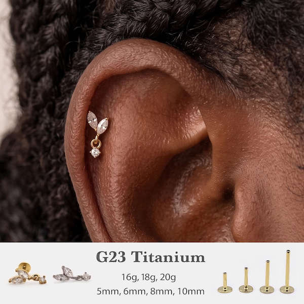 20G/18G/16G Marquise hangpunaise labret • Draadloze oorbel met platte achterkant • Tragusknop • Knop platte achterkant • Helixknop • Kraakbeenknop