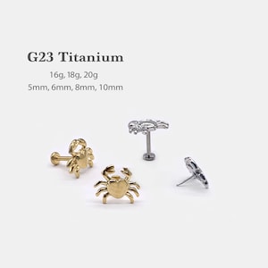 20G/18G/16G Crab Push Pin Labret • Threadless Flat Back Earring • Tragus Stud • Flat Back Stud • Helix Stud • Cartilage Stud • Nose Stud