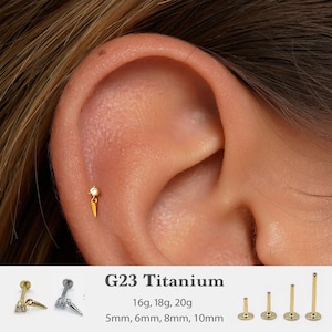 20G/18G/16G Spike Dangle Push Pin Labret •  Threadless Flat Back Earring • Tragus Stud • Flat Back Stud • Helix Stud • Cartilage Stud