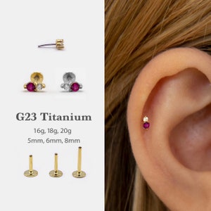 20G/18G/16G Tiny Push Pin Labret • Ruby Stud Two Stone Flat Back Earring • Tragus Stud • Flat Back Stud • Helix Stud • Cartilage• Nose Stud