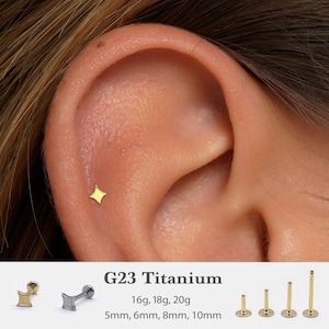 20G/18G/16G Star Push Pin Labret • Threadless Flat Back Earring •Tragus Stud • Flat Back Stud • Helix Stud • Cartilage Stud • Nose Stud