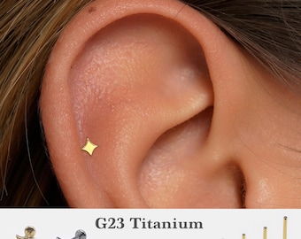 20G/18G/16G Star Push Pin Labret • Threadless Flat Back Earring •Tragus Stud • Flat Back Stud • Helix Stud • Cartilage Stud • Nose Stud