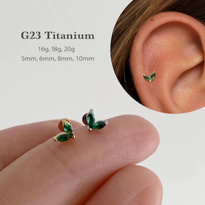 Pendientes de hoja de esmeralda de 20G/18G/16G con pasador a presión para labio • Pendiente de espalda plana sin rosca • Pendiente para trago • Pendiente de espalda plana • Pendiente para hélix • Pendiente para nariz