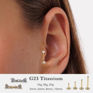 20G/18G/16G Cz Dangle Push Pin Labret •  Threadless Flat Back Earring • Tragus Stud • Flat Back Stud • Helix Stud • Cartilage Stud